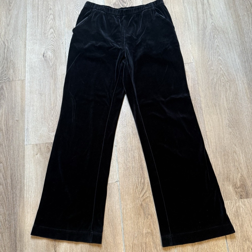 St. John Sport Black Velour Wide Leg Track Pants Marie Gray Small S Pockets